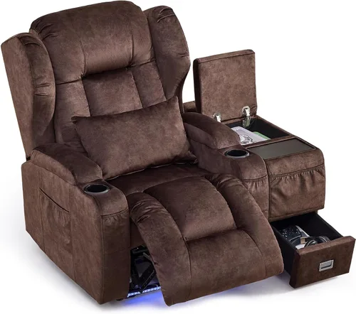Miniatura 15 de DRMBOOK Silla Reclinable Eléctrica, Sofá Reclinable Eléctrico Wall Hugger con Masaje y Calor, Asiento de Teatro Sobrerelleno con Puerto