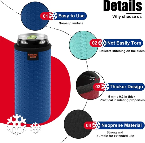 Miniatura 6 de 4 paquetes de fundas aisladas para latas delgadas de 12 onzas, con relieve en panal, fundas aisladas de neopreno para latas delgadas de refresco