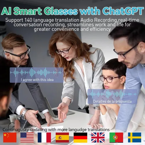 Miniatura 3 de Lentes inteligentes AI con cámara, 8MP HD Bluetooth gafas con reducción de ruido ENC, lentes reemplazables, control de voz, reproducción de música