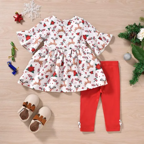 Miniatura 3 de MINIFEIKO Conjunto de 2 camisetas de manga con volantes y pantalones para niña