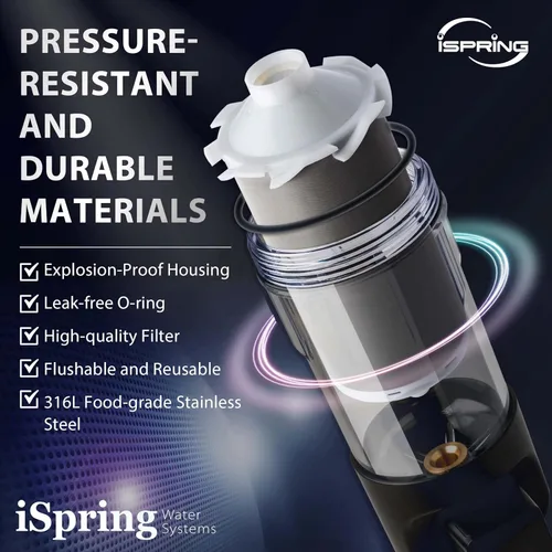 Miniatura 6 de iSpring WSP200ARJ Filtro de agua de sedimentos de centrifugado, Tamaño Jumbo mejorado, Gran capacidad, Reutilizable con módulo de auto-lavado