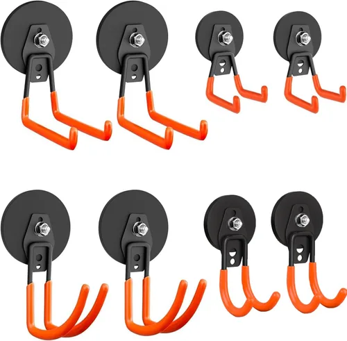 Miniatura 8 de Ganchos magnéticos grandes y resistentes para garaje, paquete de 4 ganchos magnéticos fuertes para taladro eléctrico, herramientas de jardín