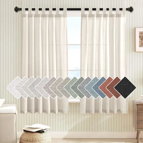 Miniatura 26 de H.VERSAILTEX Cortinas aireadas mezcladas de lino natural con pestaña superior para sala de estar, decoración del hogar, material suave y rico que
