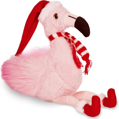 Colección Bearington - Peluche festivo Fifi flamenco de Navidad rosa de 8.5" con calcetines lindos, bufanda y gorro de Papá Noel - Adorable animal
