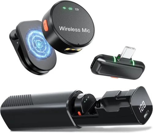 Miniatura 8 de BILIWAL Micrófono Lavalier inalámbrico para iPhone 15/16 y Android y PC, micrófono magnético de solapa con clip con cancelación de ruido de 2.4G