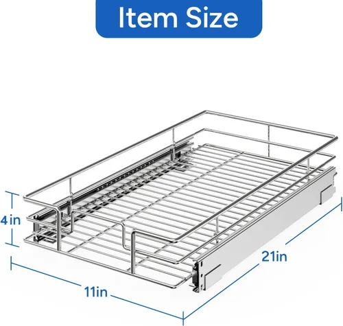 Miniatura 3 de ROOMTEC Organizador de gabinete extraíble, estantes extraíbles de 11 pulgadas de ancho x 21 pulgadas de profundidad, cajones de gabinete de cocina 1