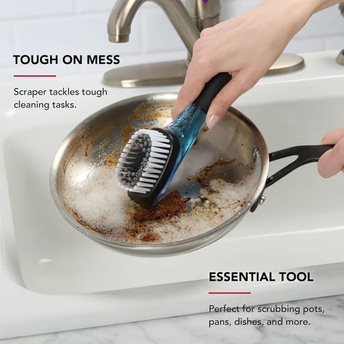 Miniatura 3 de KitchenAid Cepillo dispensador de jabón para fregadero con mango fácil de llenar, cerdas de nailon para una limpieza resistente, mango de agarre