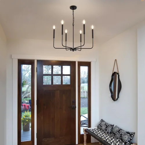 Miniatura 8 de Lámpara de araña negra, moderna lámpara de comedor de granja de 6 luces con cadena, accesorios de iluminación colgantes de metal, luces de comedor