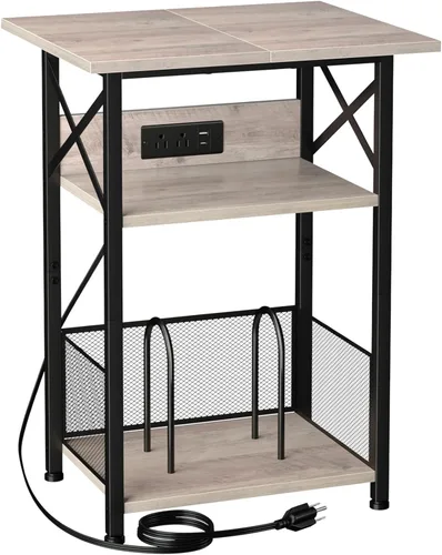 Miniatura 10 de AMHANCIBLE HETCD01BK-1 - Soporte para tocadiscos con estación de carga, soporte para tocadiscos con armario de almacenamiento, mesa auxiliar de 3