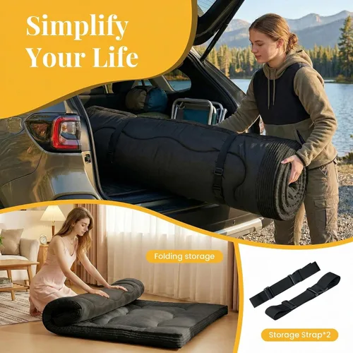 Miniatura 3 de cidludto Colchón de futón japonés de tamaño individual, sofá cama de 4 pulgadas, colchón de suelo para adultos, tapete de tatami más grueso, Negro