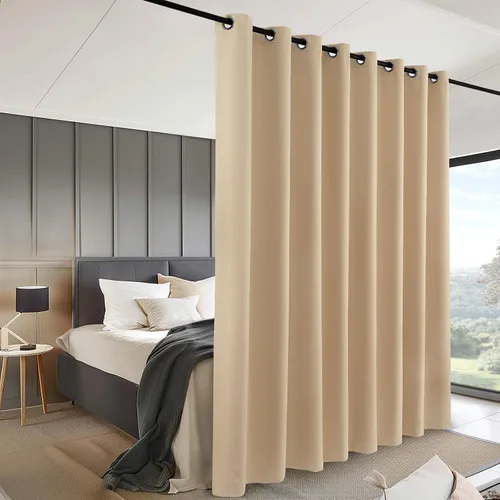 INOVADAY Cortina divisora de habitación para puerta corrediza de cristal, divisor de pared de privacidad para dormitorio, cortinas anchas para Beige
