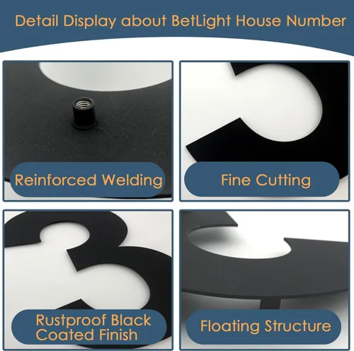 Miniatura 5 de BetLight Números de casa modernos, número de dirección flotante de acero inoxidable de 10 pulgadas de alto para exterior/negro/número 3