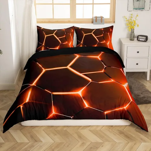 Miniatura 30 de Feelyou Juego de funda de edredón de panal de abeja, color verde y amarillo, juego de ropa de cama hexagonal para niños y niñas, funda de edredón
