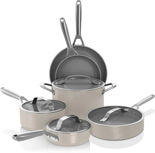 Miniatura 17 de Ninja Ceramic Pro Juego de utensilios de cocina de 14 piezas, juego de ollas y sartenes antiadherentes con tapas de vidrio, no tóxico, sin PTFE