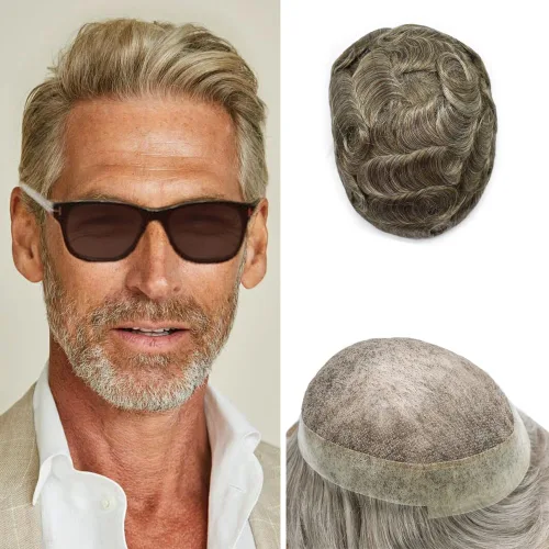 Miniatura 97 de Toupee para hombres Sistema de reemplazo de cabello humano real pieza de cabello humano para hombres encaje suizo para hombre Toupee Hair Pieces