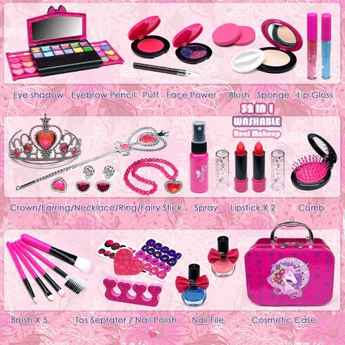 Miniatura 2 de Kit de maquillaje para niños para niñas, kit de maquillaje real, juguetes para niñas pequeñas y no tóxicos, juego de princesa para niños, regalo