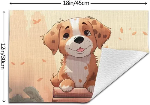 Miniatura 2 de 6 PCS PVC Placemats Set Place Mats Cartoon Dog Non-Slip Weave Place Mats 12" x 18" Farmhouse Table Mat Set for Family Dinners Wedding Parties