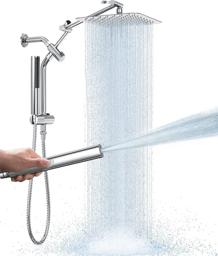Veken Cabezal de Ducha de Lluvia Lujoso Completamente de Metal de 10" con Ducha de Mano, Cabezales de Ducha de Lluvia de Alta Presión con Brazo de