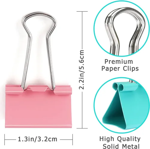Miniatura 2 de ZZTX Clips para carpetas de papel, tamaño mediano, colores surtidos, 1.3 pulgadas, 24 piezas