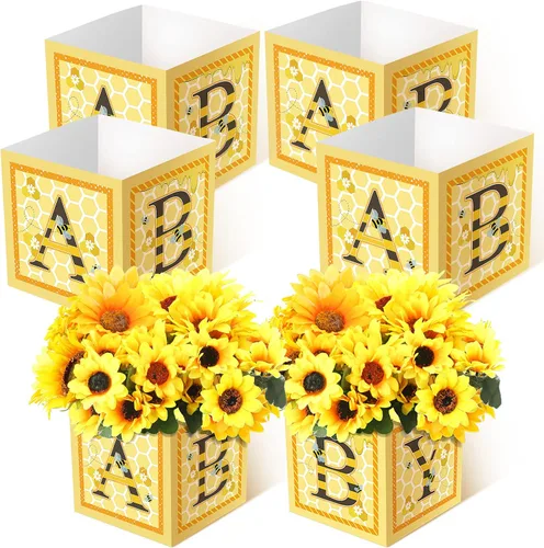 Miniatura 12 de Bucherry - 6 cajas de centro de mesa de baby shower con letras de "bebé", cajas de flores, decoración de mesas para baby shower, cumpleaños, Azul