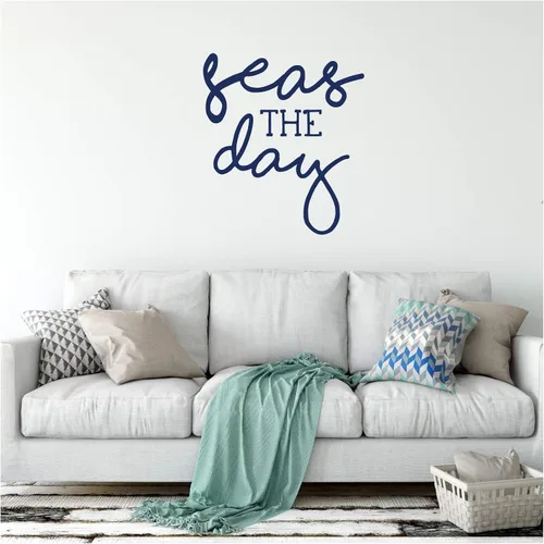 Seas the Day Cursive Wall Decal Vinyl Sticker | Nautical Decoration for Living Room, Bedroom | Quote for Laptop or Water Bottle | Black, White,