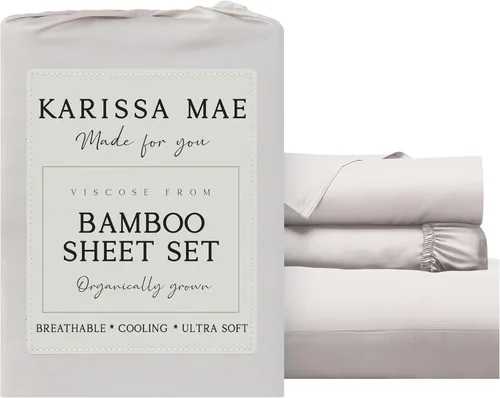 Miniatura 66 de KARISSA MAE Juego de sábanas tamaño individual de viscosa de bambú refrescante, 100% cultivadas orgánicamente, bolsillo profundo de 18 pulgadas