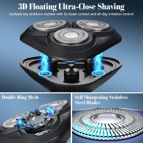 Miniatura 2 de Maquinilla de afeitar eléctrica para hombres, afeitadoras rotativas 3 en 1 para hombre con soporte de carga, IPX7 impermeable, recortadora