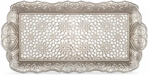 Miniatura 10 de Alisveristime Bandeja pequeña de metal ornamentado para servir – Bandeja decorativa con motivo otomano (14.2 x 7.1 pulgadas, 10.8 onzas)