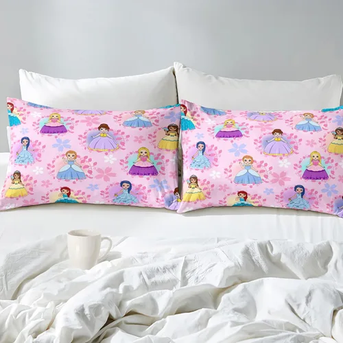 Miniatura 4 de Juego de edredón de princesa tamaño matrimonial para decoración de dormitorio de niñas, juego de edredón rosa con 2 fundas de almohada, bonito juego