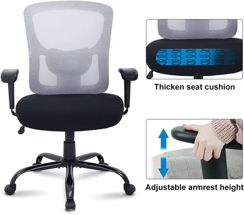 Miniatura 5 de Silla de oficina grande y alta, resistente, 400 libras, silla de escritorio para computadora con soporte lumbar, ergonómica, respaldo alto, silla