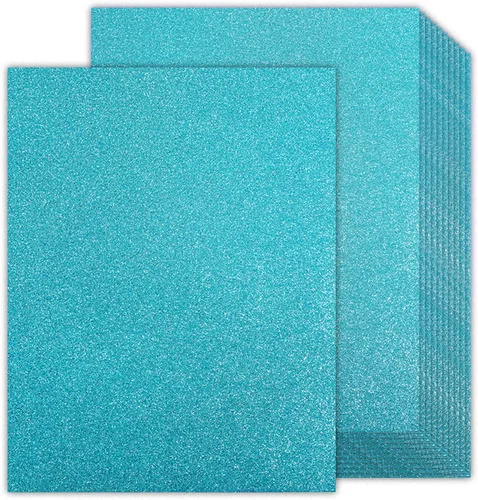 Cartulina con Purpurina Azul 8.5x11 Doble Cara 24 Hojas, Goefun Papel con Purpurina Azul Claro Sin Derrames 280GSM/100lb Cartulina Gruesa para