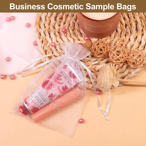 Miniatura 5 de SumDirect 100 bolsas de organza transparentes de 4 x 6 pulgadas, bolsas de joyería con cordón, bolsas de regalo de Navidad para bodas, fiestas