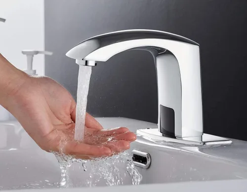 Miniatura 9 de Grifo automático para lavabo de baño con tapa de orificio, sensor de placa, sin contacto, grifo de tocador cromado de doble alimentación, manos Cromo