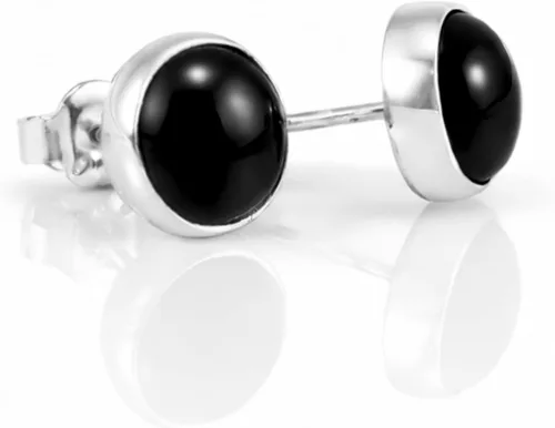 Miniatura 7 de Aretes de plata de ley 925 maciza hechos a mano con piedras preciosas redondas para mujeres y hombres, disponibles en piedras azules, negras