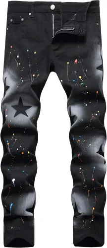 Miniatura 201 de Baylvn - Pantalones de mezclilla entallados y estampados para hombre con corte recto