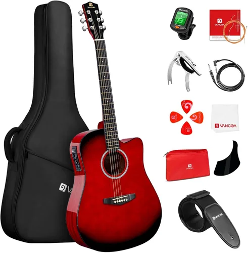 Miniatura 10 de Kit de guitarra electroacústica Vangoa para zurdos, tamaño completo, para principiantes adultos, con EQ de 4 bandas incorporado, bolsa, afinador