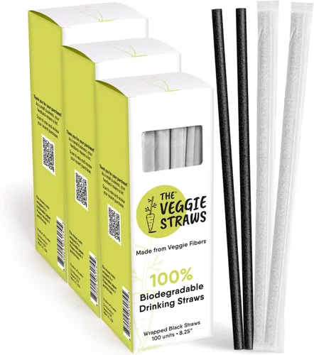 Miniatura 14 de The Veggie Straws – 100 popotes biodegradables sin envolver de 8.25 pulgadas – Hecho de fibras vegetales, las mejores pajitas ecológicas
