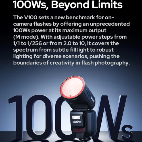 Miniatura 2 de Godox V100C V100-C 100Ws TTL Flash para cámaras Canon, 400 disparos a potencia completa, tiempo de reciclaje de 1.7s, inalámbrico 2.4G con flash