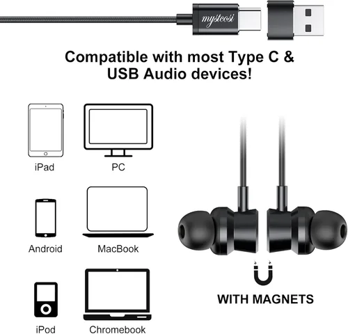 Miniatura 8 de Auriculares USB C con cable, auriculares intrauditivos para iPhone 16 15 Pro/iPad Pro/Samsung Galaxy S25/S24/S23 Ultra con micrófono, auriculares