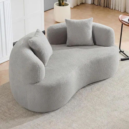 Miniatura 14 de Sofá biplaza curvo de 67 pulgadas para sala de estar, sofá biplaza de asiento profundo con 2 almohadas decorativas, sofá biplaza moderno con tela