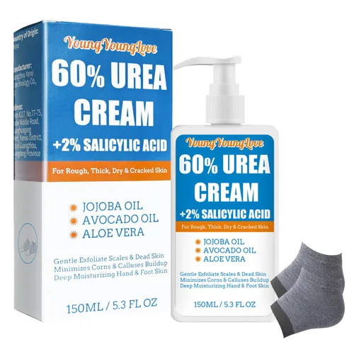 Crema de urea 60% – Crema de pies de urea con calcetines hidratantes para el talón para manos secas agrietadas, 60 por ciento para pies de máxima