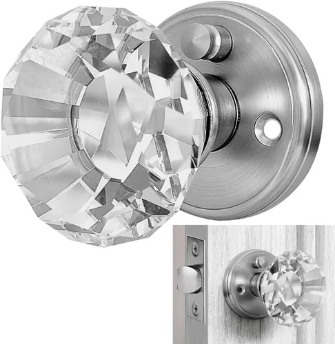 Miniatura 10 de Balin Designs - Perilla de puerta de cristal negro con cerradura, juego de perillas de puerta de vidrio para privacidad interior, manija decorativa
