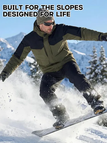 Miniatura 8 de FREE SOLDIER Chaqueta de esquí impermeable para hombre, abrigo cálido de invierno para nieve, snowboard con múltiples bolsillos, capucha desmontable