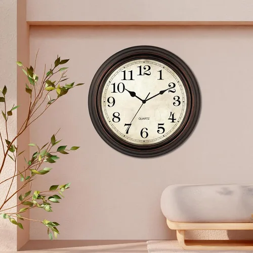 Miniatura 5 de Reloj de pared, relojes de 12 pulgadas, silenciosos, sin tictac, funcionan con pilas, decorativos para sala de estar, dormitorios, cocina (bronce)