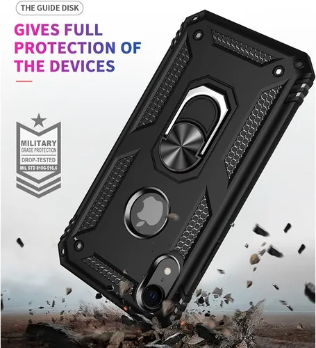 Miniatura 2 de Yiakeng Funda para iPhone XR, iPhone XR con protector de pantalla, fundas protectoras de grado militar con anillo para iPhone XR (negro)
