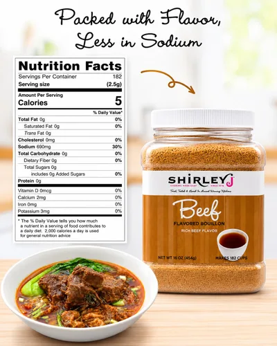Miniatura 2 de Shirley J Polvo de caldo rico con sabor a carne, base de sopa multiusos y caldo bajo en sodio – Sustituye a más de 30 cajas de caldo, condimento