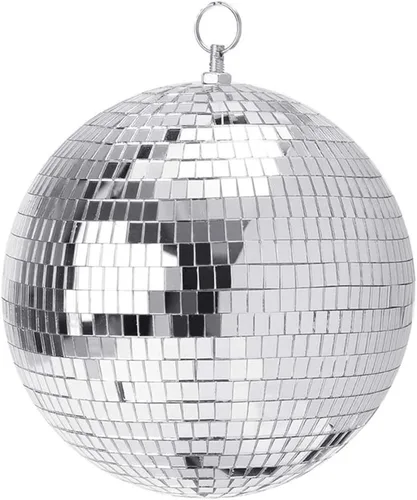 Boshen Bola de espejo de discoteca de 8 pulgadas con anillo para colgar, luz de bola de discoteca plateada para fiesta, Navidad, DJ, escenario,