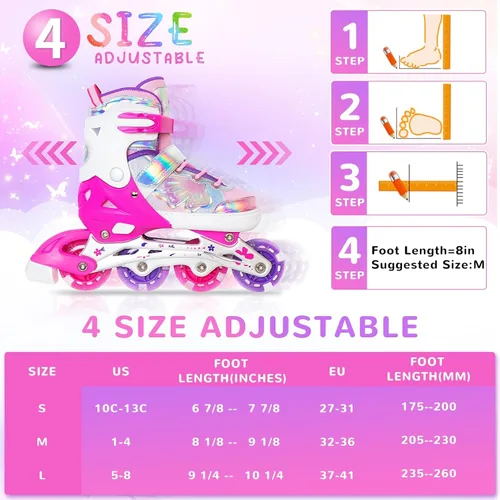Miniatura 5 de Nattork Patines en Línea para Niñas y Niños, 4 Tallas Ajustables Patines Butterfly Blades con Todas las Ruedas Iluminadas - Regalo de Cumpleaños