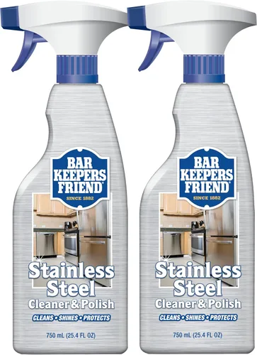 Bar Keepers Friend Limpiador y pulidor en aerosol para acero inoxidable (2 x 750 ml) Elimina huellas de grasa, manchas de agua dura, mugre y