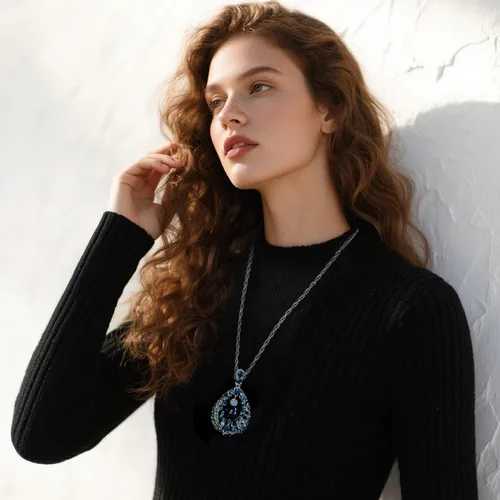 Miniatura 3 de Qlady Collar con colgante largo, suéter, cadena de gotas, collar de declaración, accesorios de joyería, colocación elegante para mujer